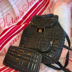 Kate Spade Black Quilted Backpack and Wallet